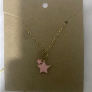 Gold Necklace with Pink Star Charms